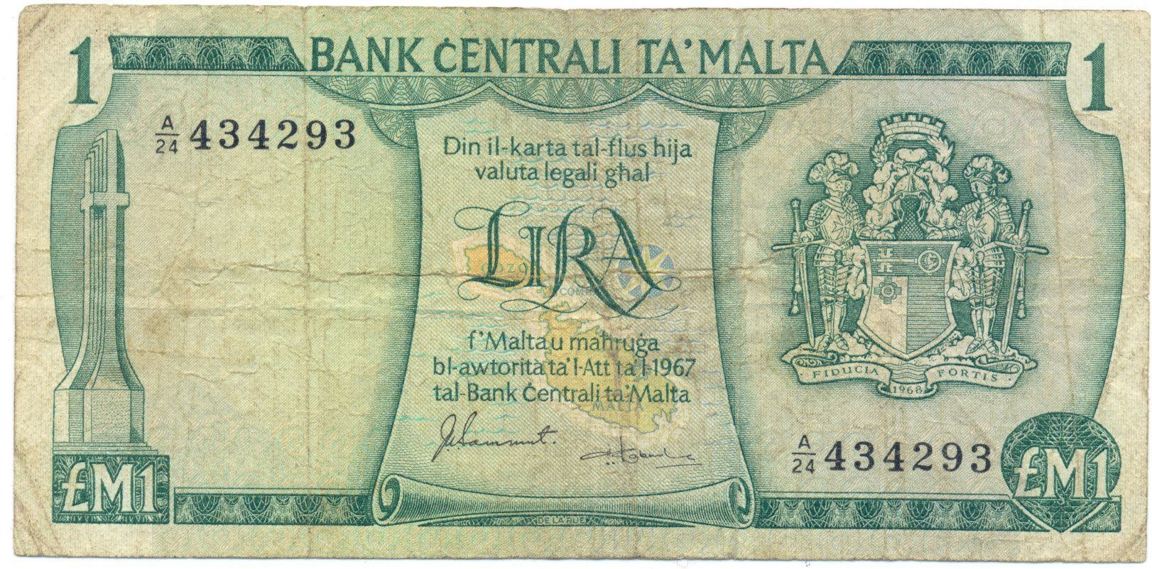 Banconote: Malta 1 Lira P31f Serie A/24 – Usato da Au SG venduto da Zogu