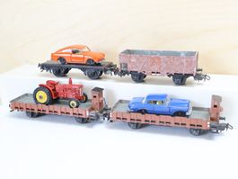Märklin 4 x Guss Güterwagen + Autos - Rarität Antik H0