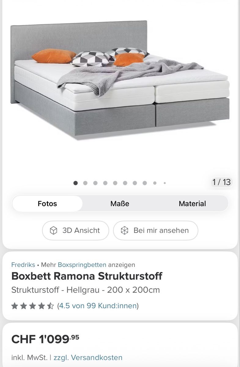 Letti: Boxspringbett Ramona Strukturstoff Hellgrau 200x200cm – Usato da Mels venduto da mtrepp 1