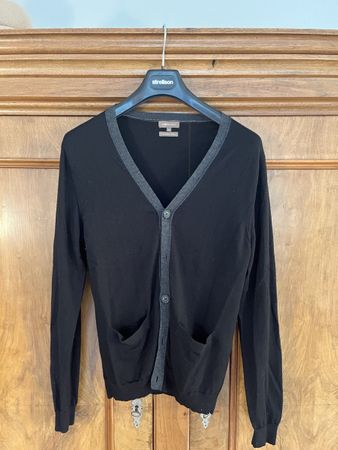 Cardigan, schwarz/grau, Gr. M, Merino