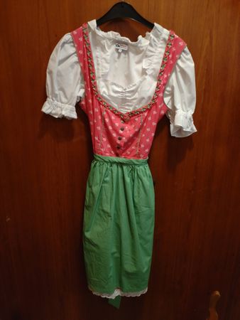Dirndl rosa/grün gemustert mit Bluse und Schürze GR 40/42