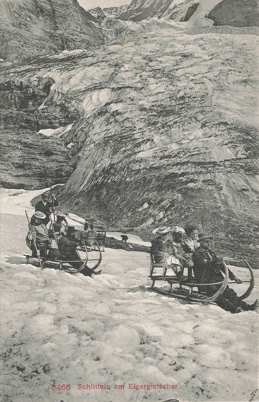 Cartoline postali: Grindelwald (BE) Schlittenfahrt auf dem Eiger-Gletscher – Usato da Biasca venduto da Blenio71
