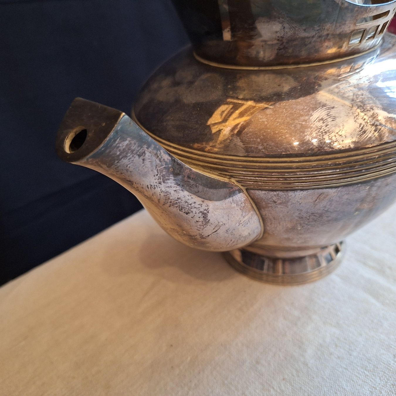 Teiere: Argentor Jugendstil Kanne, spezieller Griff – Usato da Winterthur venduto da Goldpipau 2