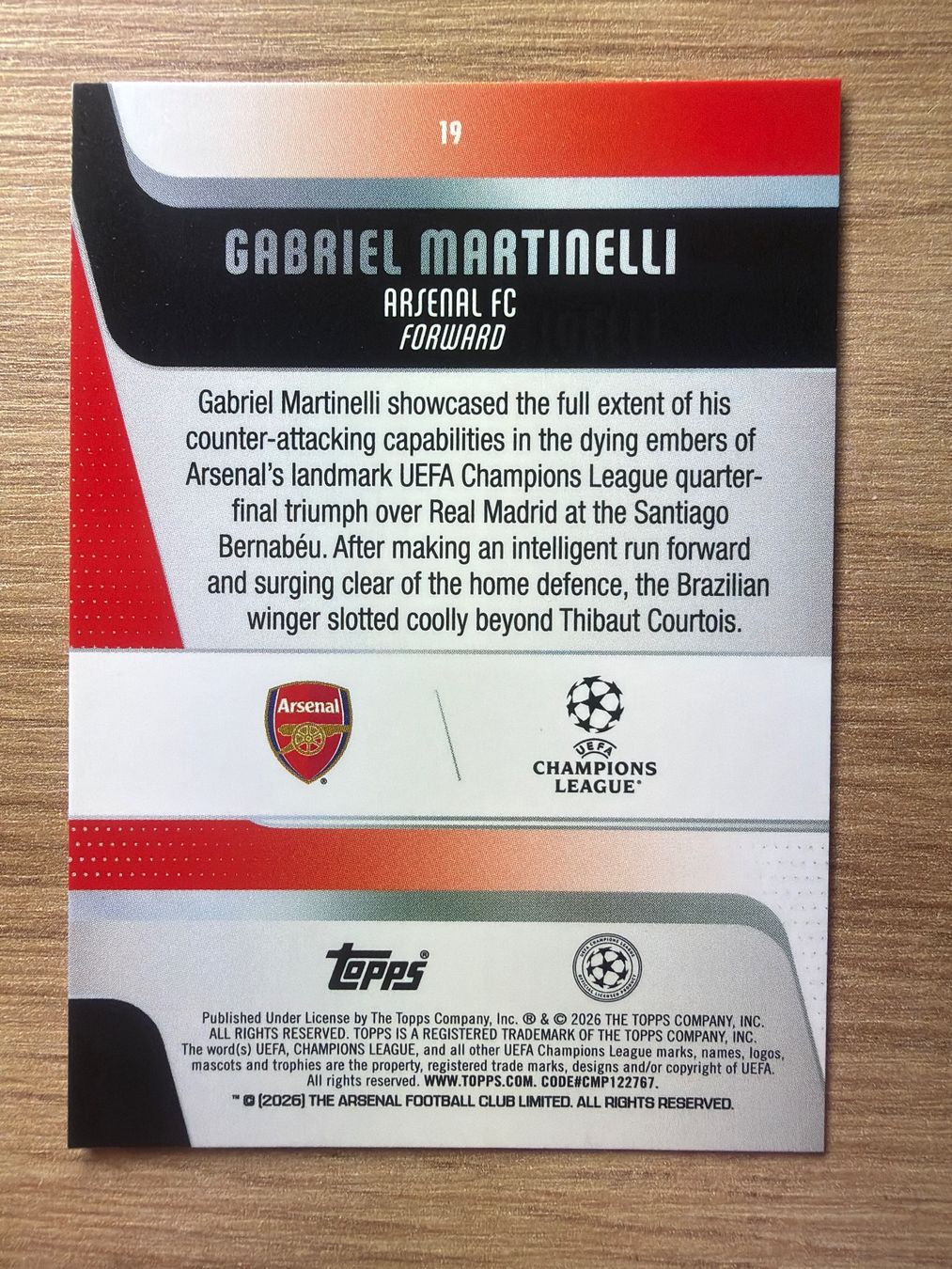 Topps Carte collezionabili: Soccer Gabriel Martinelli RAINDROPS Topps 25/26 – Usato da Netstal venduto da Clutch79Cardz 1