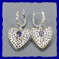 Künstlerschmuck Iolith Herz - 925 Silberohrhänger