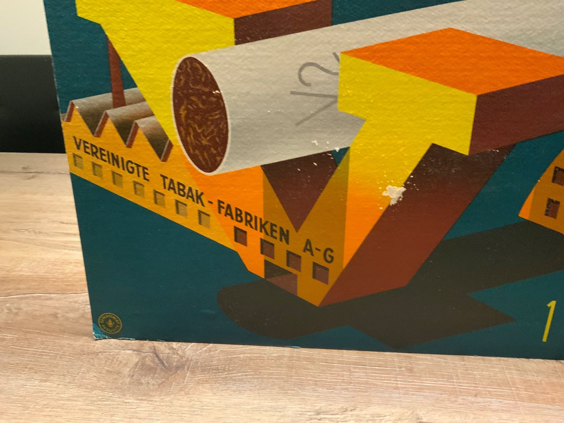 Schilder: 2 Fabriken 1 Zigarette, Vintage Reklame Schild, – Gebraucht aus Willisau von Minali 1
