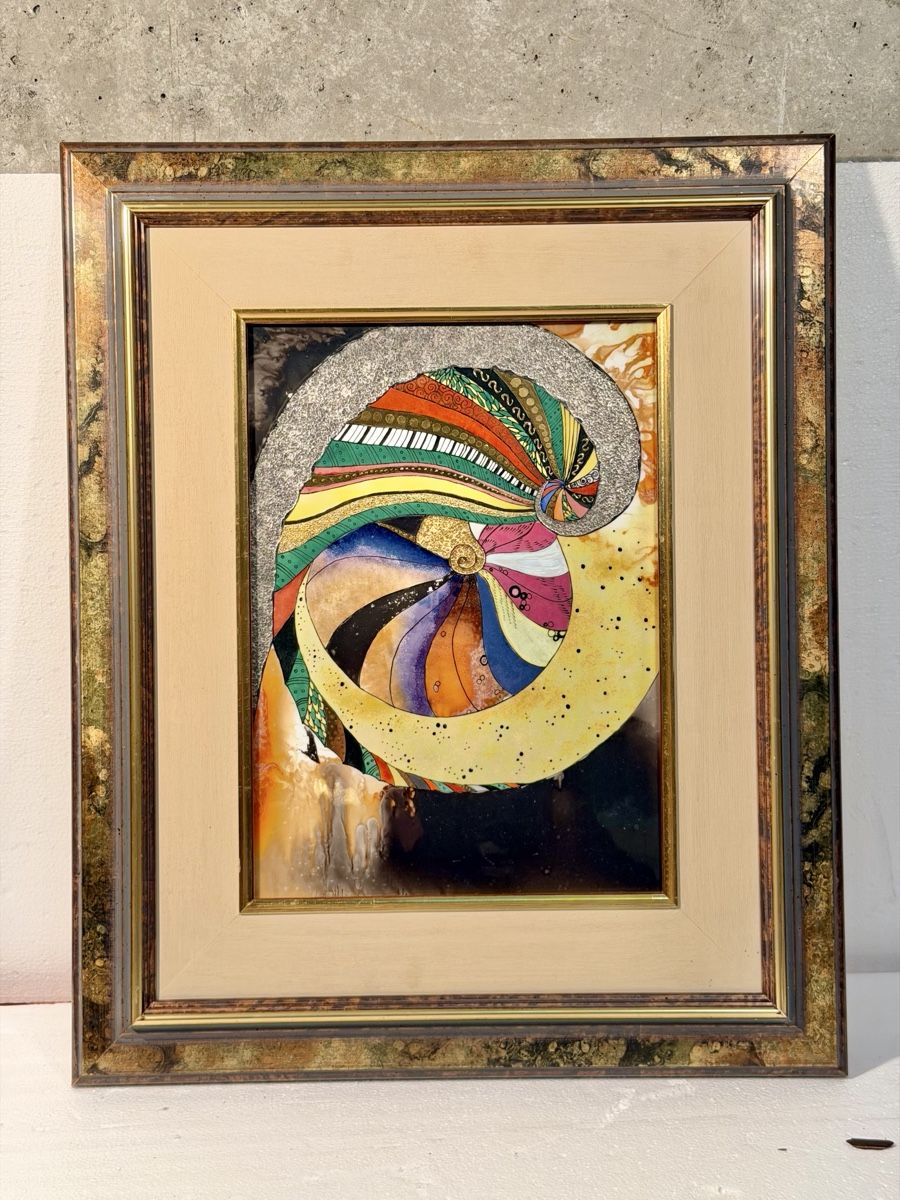Dipinti: Hundertwasser Inspired abstract painting on ceramic – Usato da Lausanne venduto da artnouveau04