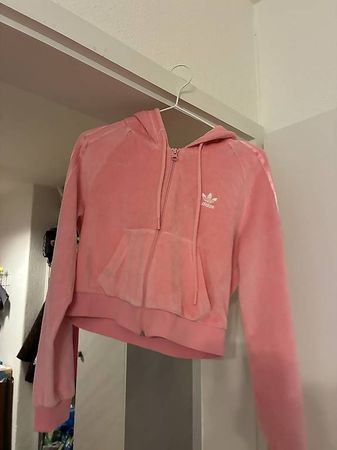 Adidas Originals pink samt velvet hoodie jacke Trainer crop