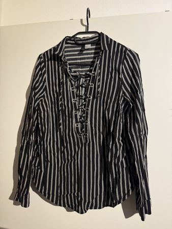 H&M Schnürbluse gestreift Gr. 36 / 38 schwarz/weiss