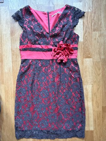 Tintoretto - Kleid - Rot/dunkelbrauner Spitzenüberlage -Gr44
