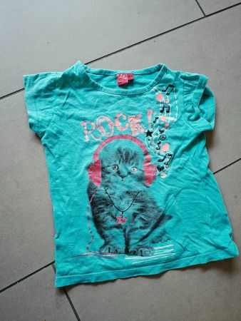 Mädchen T-Shirt türkis Grösse 110/116 Katze Motiv
