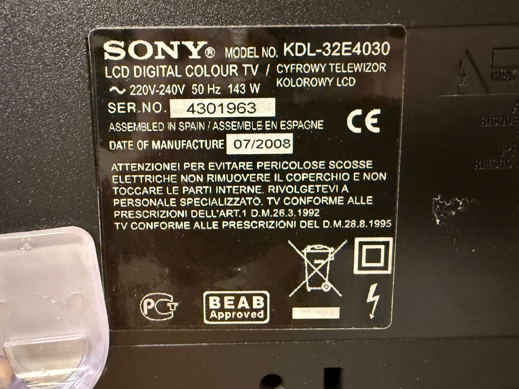 Sony Appareils TV: Sony TV KDL-32E4030 – D'occasion à Wetzikon ZH par DJ-Pipo-Music 4