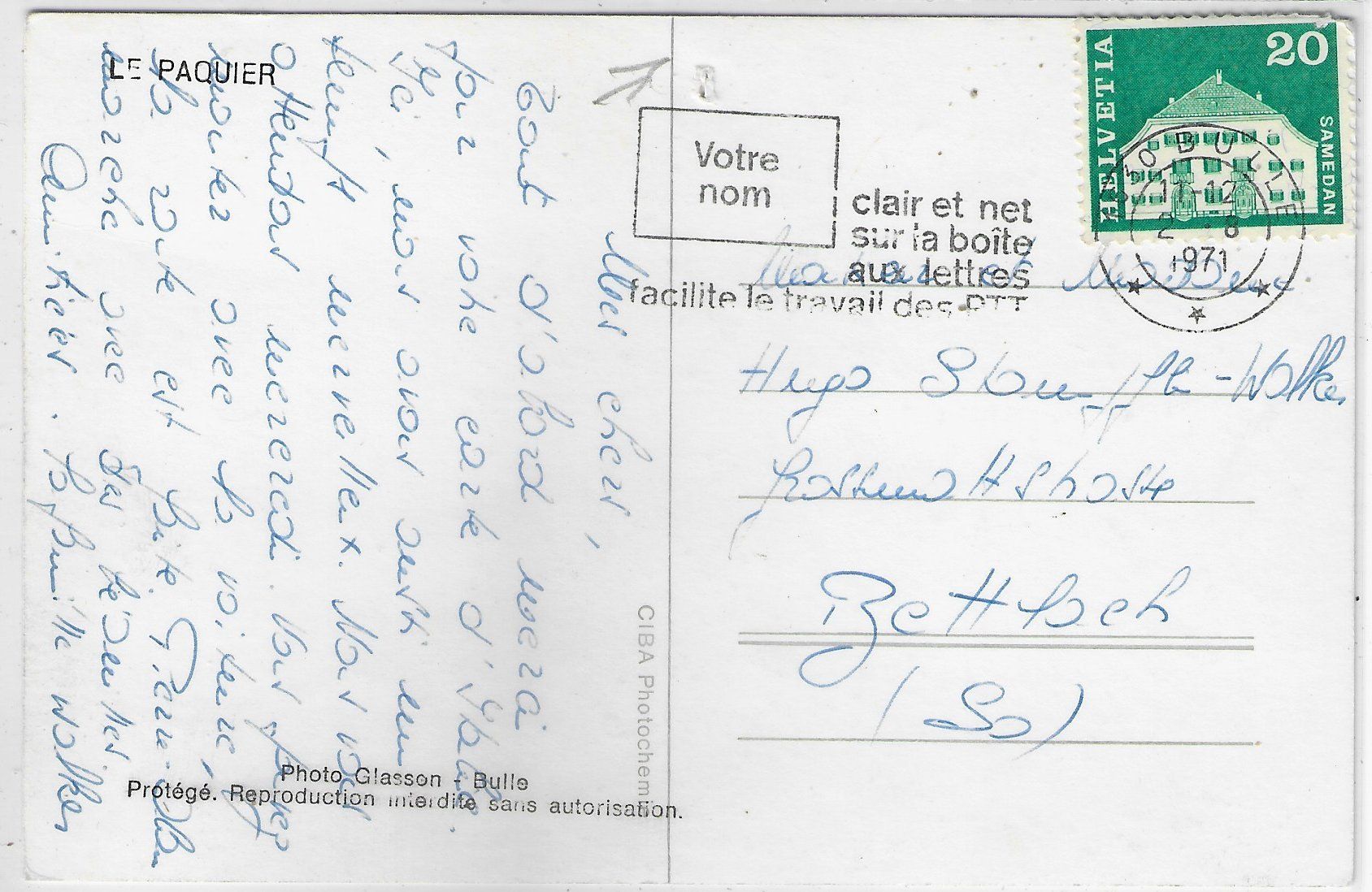 Cartoline postali: Le Paquier - Vue generale – Difettoso da Ettingen venduto da Kartenplanet 1