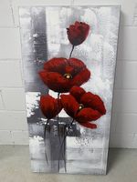 Bild Leinwandbild mit roten Mohnblumen, 80 × 40 cm 