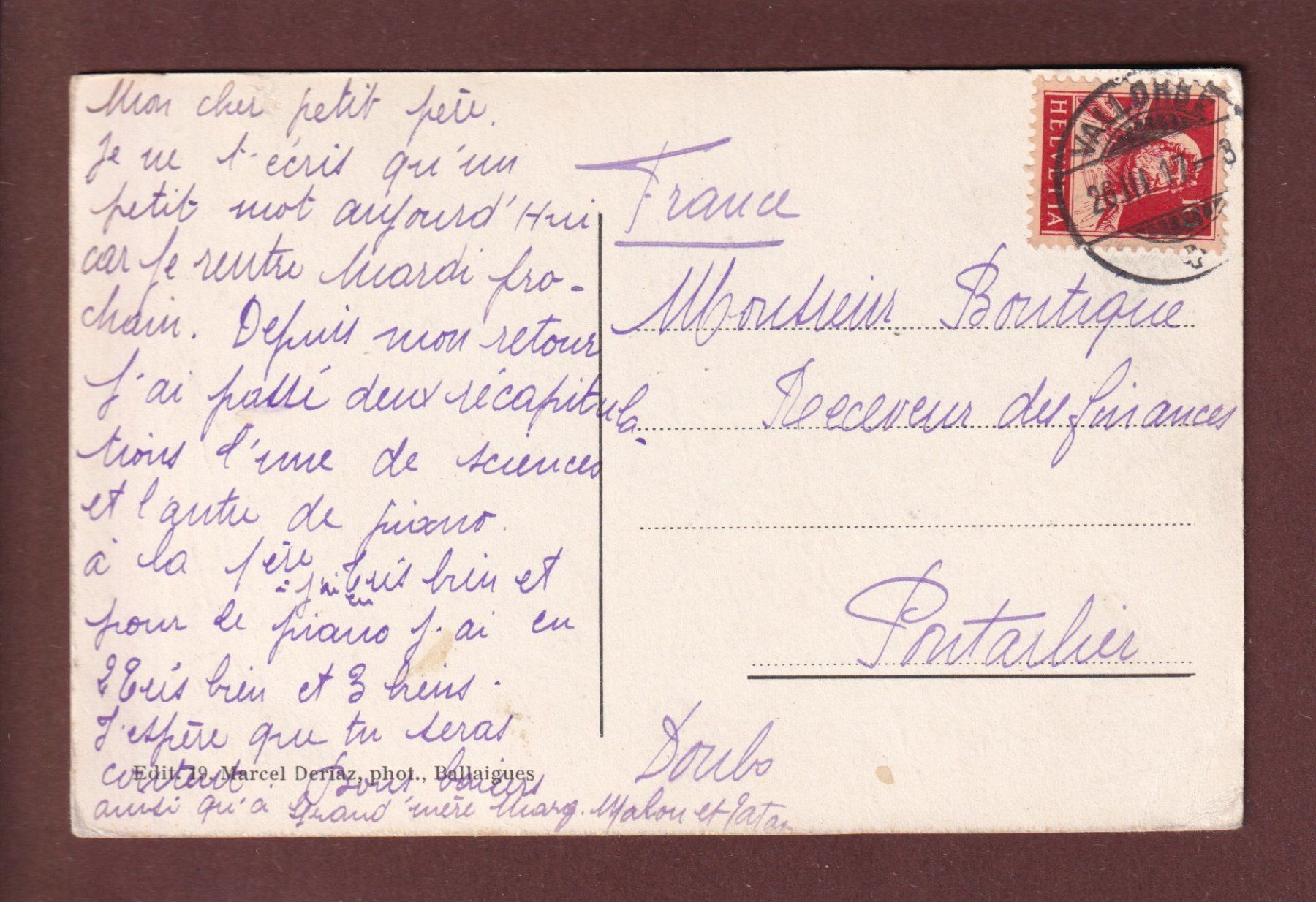 Cartoline postali: VALLORBE - Institut catholique - 1917 // pli d'angle // – Usato da Pully venduto da nicecards 1