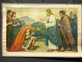 Vintage Schulwandbild JESUS HEILT DES HAUPTMANN KNECHT, 1929