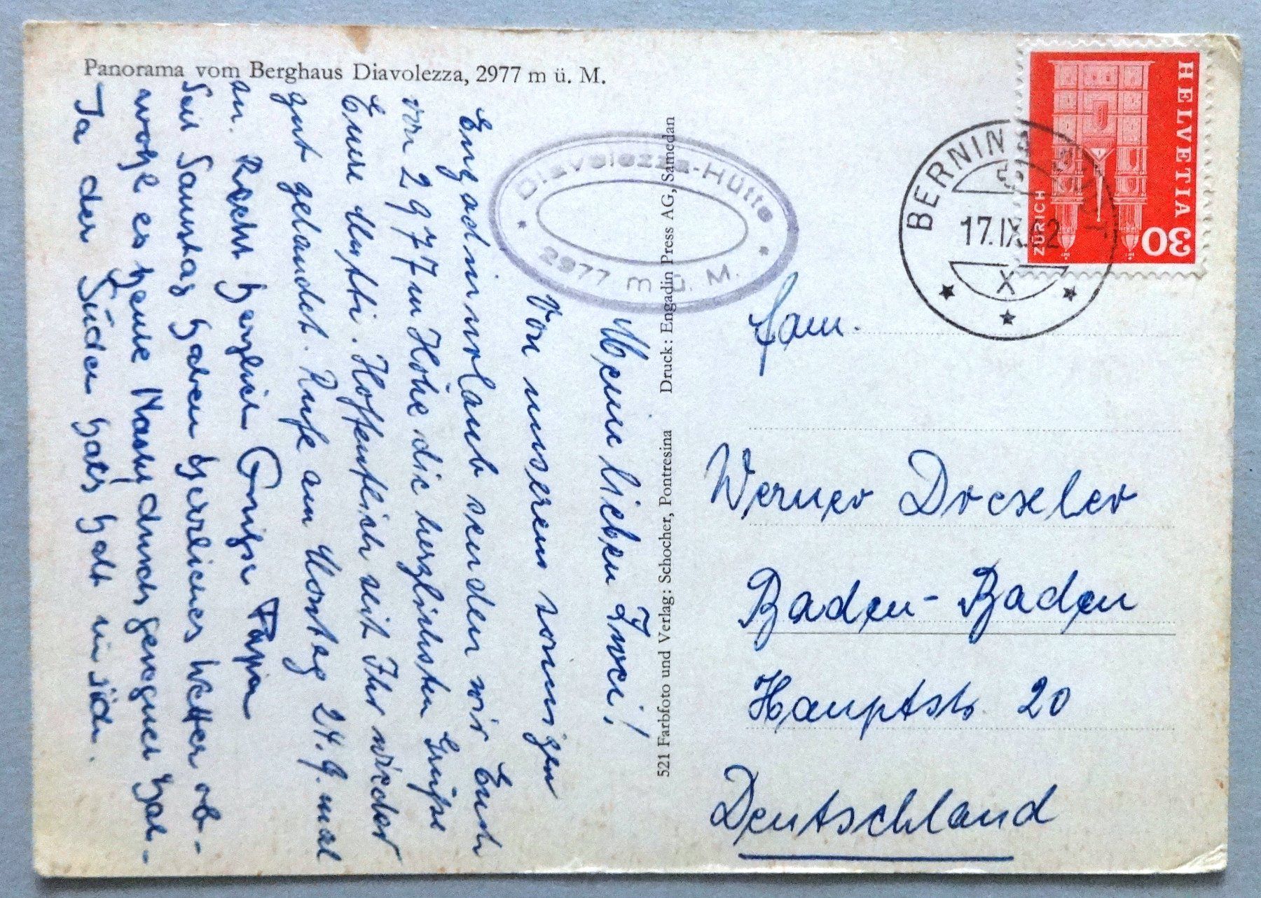 Cartoline postali: Panorama vom Berghaus Diavolezza, 2977 m ü.M. – Difettoso da Fétigny venduto da Billy2miny 1