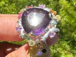Top 22ct Amethyst & Tourmalines SS925 White 14k Gold Vermeil