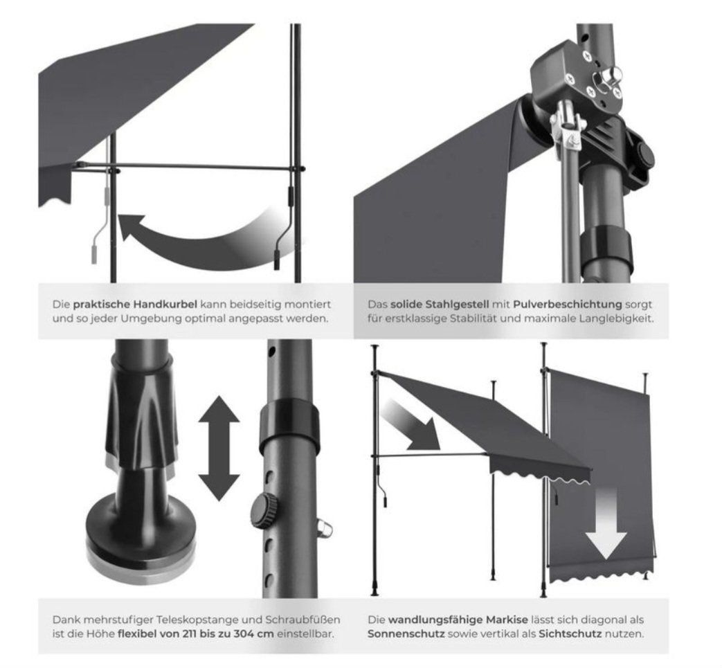Markisen: Klemmmarkise schwarz/grau 150 x 180 cm – Gebraucht aus Murg von flab1 1