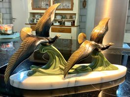 ART DECO SKULPTUR ZINKGUSS BRONZIERT MARMOR FRANKREICH,1930