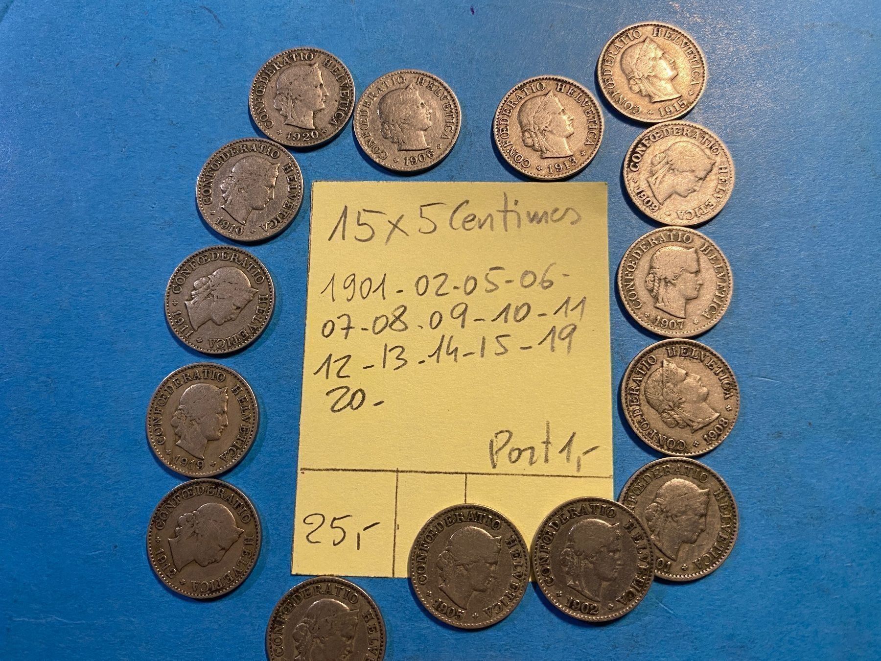 Tutti le monete: 15 X 5 CENTIMES - 1901 à 1920 Ancienne – Usato da genève venduto da GEnumist