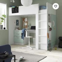 Hochbett mit Schreibtisch und Schubladen weiss/mintgrün Ikea