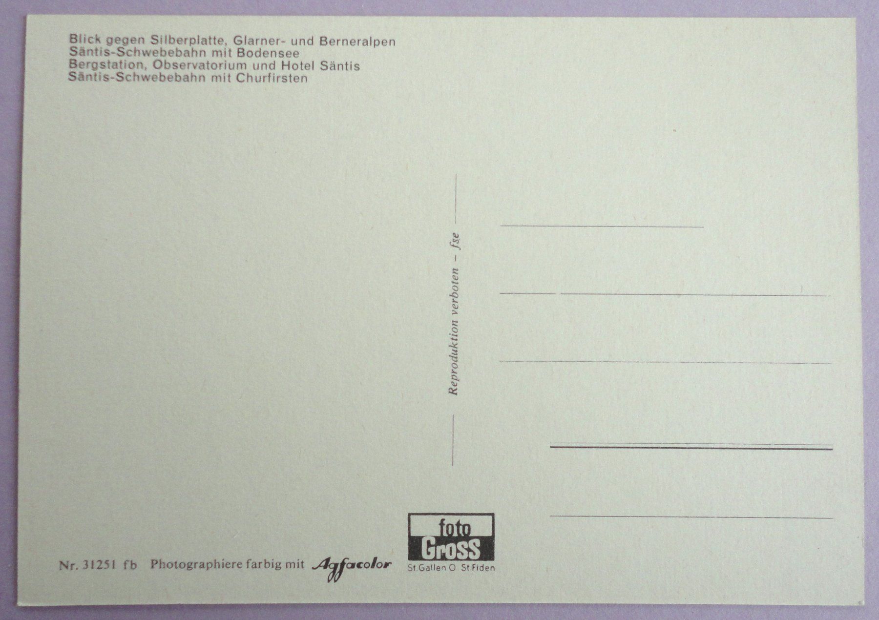 Cartoline postali: Säntis 2504 m – Usato da Fétigny venduto da Billy2miny 1