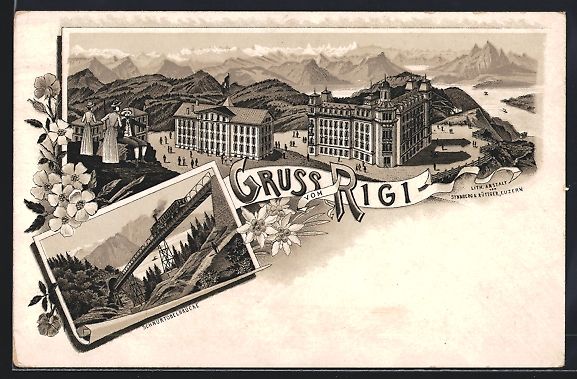 Cartoline postali: Litho Rigi, Hotel aus der Vogelschau, Ei – Usato da Berlin venduto da bartko-reher
