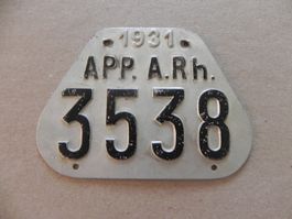 Velonummer Rad Velo Nummer AR 31 Appenzell Ausserhoden 1931