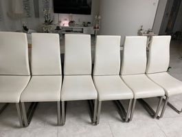 6 Stühle Esszimmer Stühle Kunstleder Weiss Metallgestell ...