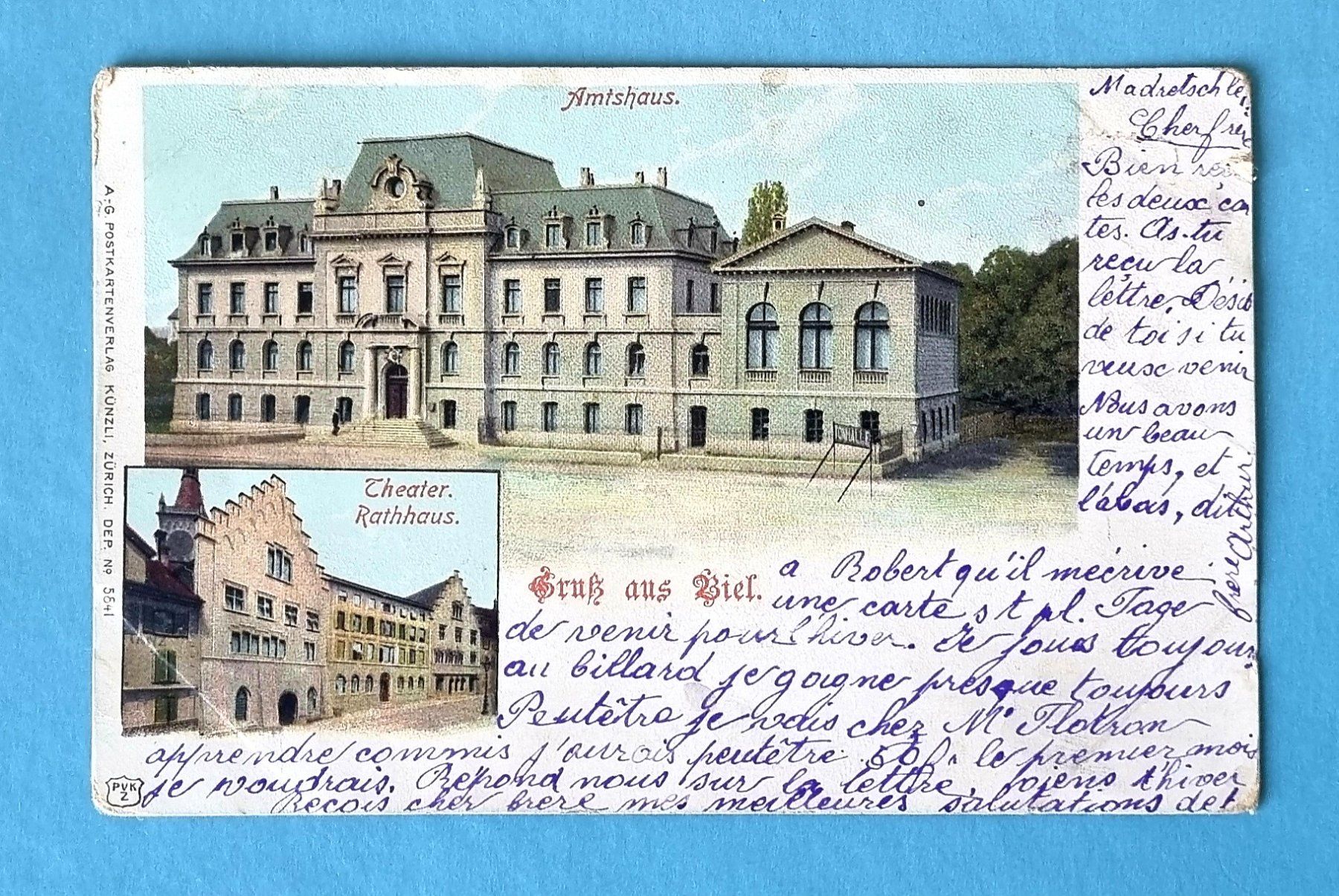 Cartoline postali: Biel - Theater - Rathaus - Amthaus - 1900 – Usato da Rothrist venduto da RROENK
