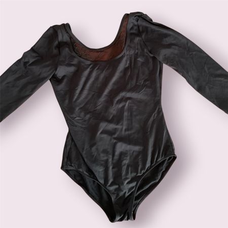 Schwarzer Mirella Body, Gr. 14, Langarm, Rückenausschnitt