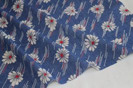 Stoff Baumwolle jeansblau/Blumen