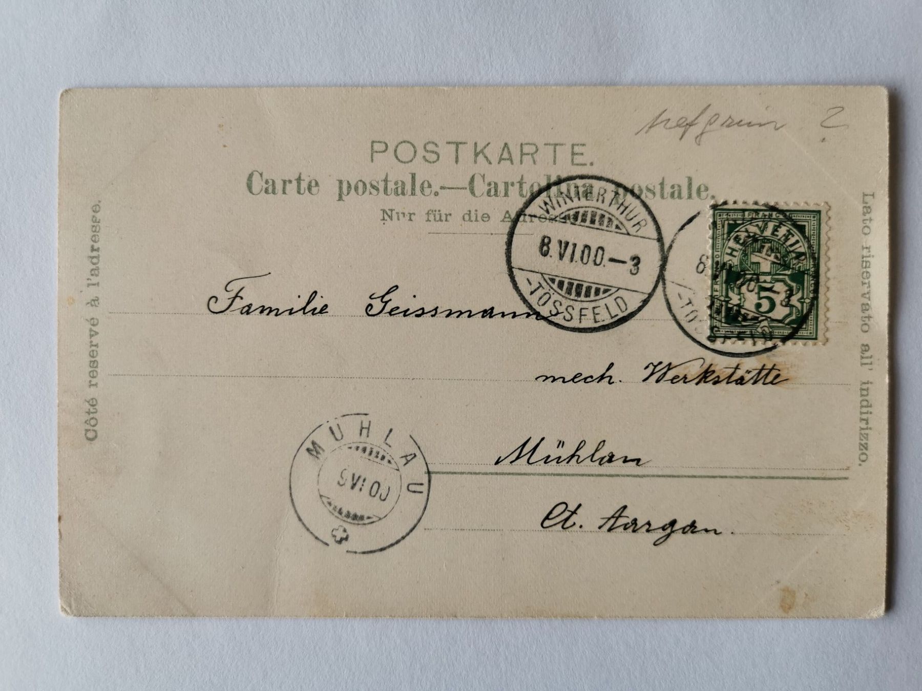 Cartoline postali: Alte Ansichtskarte Winterthur 1900 – Usato da Köniz venduto da Chnupper 1