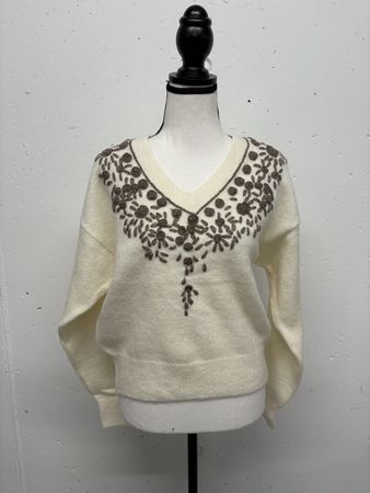 Join Us Pullover mit Stickerei Gr. S beige braun, Strick