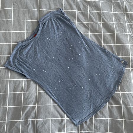 s.Oliver T-Shirt mit Glitzersteinen, Grösse 164/L, blau