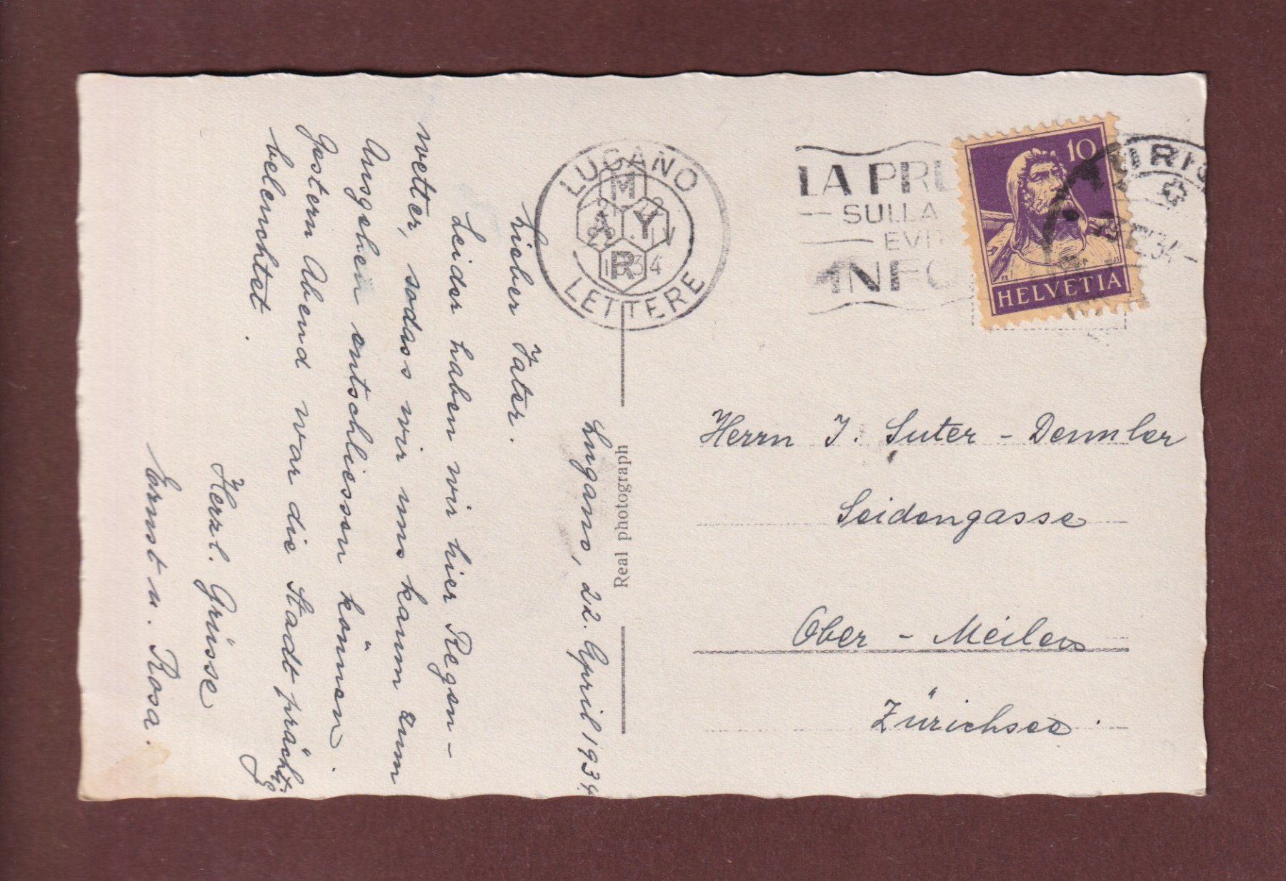 Cartoline postali: MORCOTE - Chiesa - 1934 – Usato da Pully venduto da nicecards-shop 1