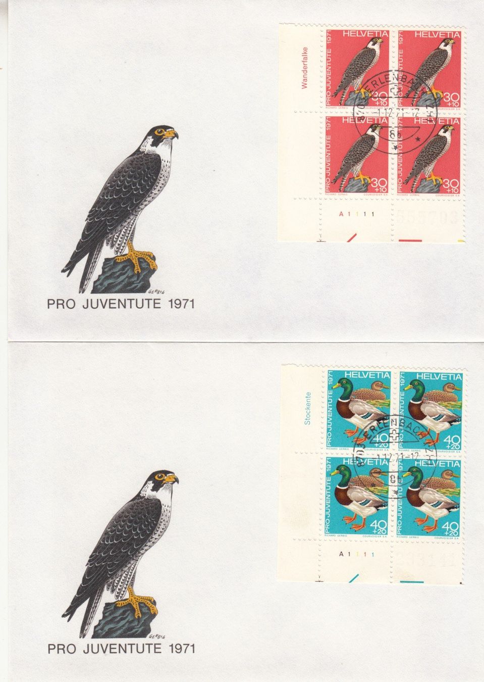 Alle Briefmarken: SBK J236 - J239 im 4er-Block FDC Erlenbach – Gebraucht aus Bürglen TG von StampGraf 2