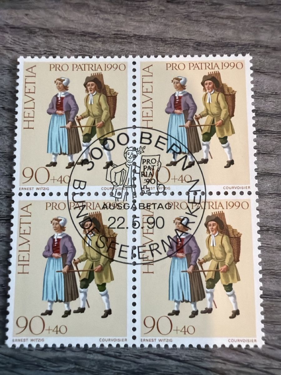 Alle Briefmarken: Pro Patria 1990 Viererblock mit Sonderstempel Bern! – Neu (gemäss Beschreibung) aus Tafers von Tschanz-Solutions