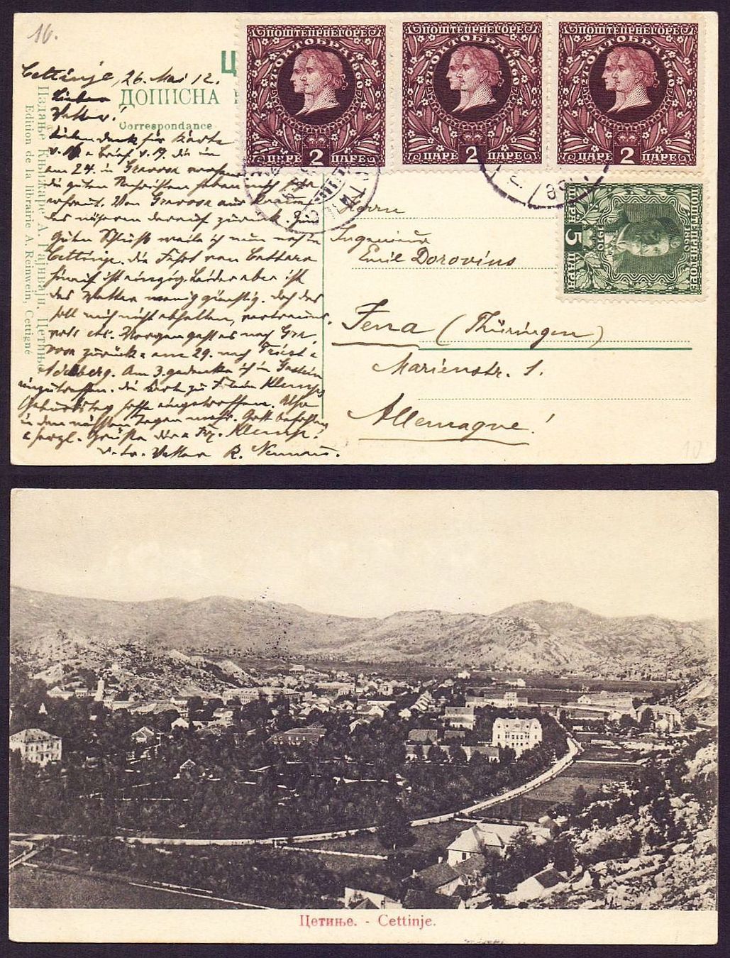 Cartoline postali: Ansichtskarte Cetinje 1912 – Usato da Flamatt venduto da samowarow 3