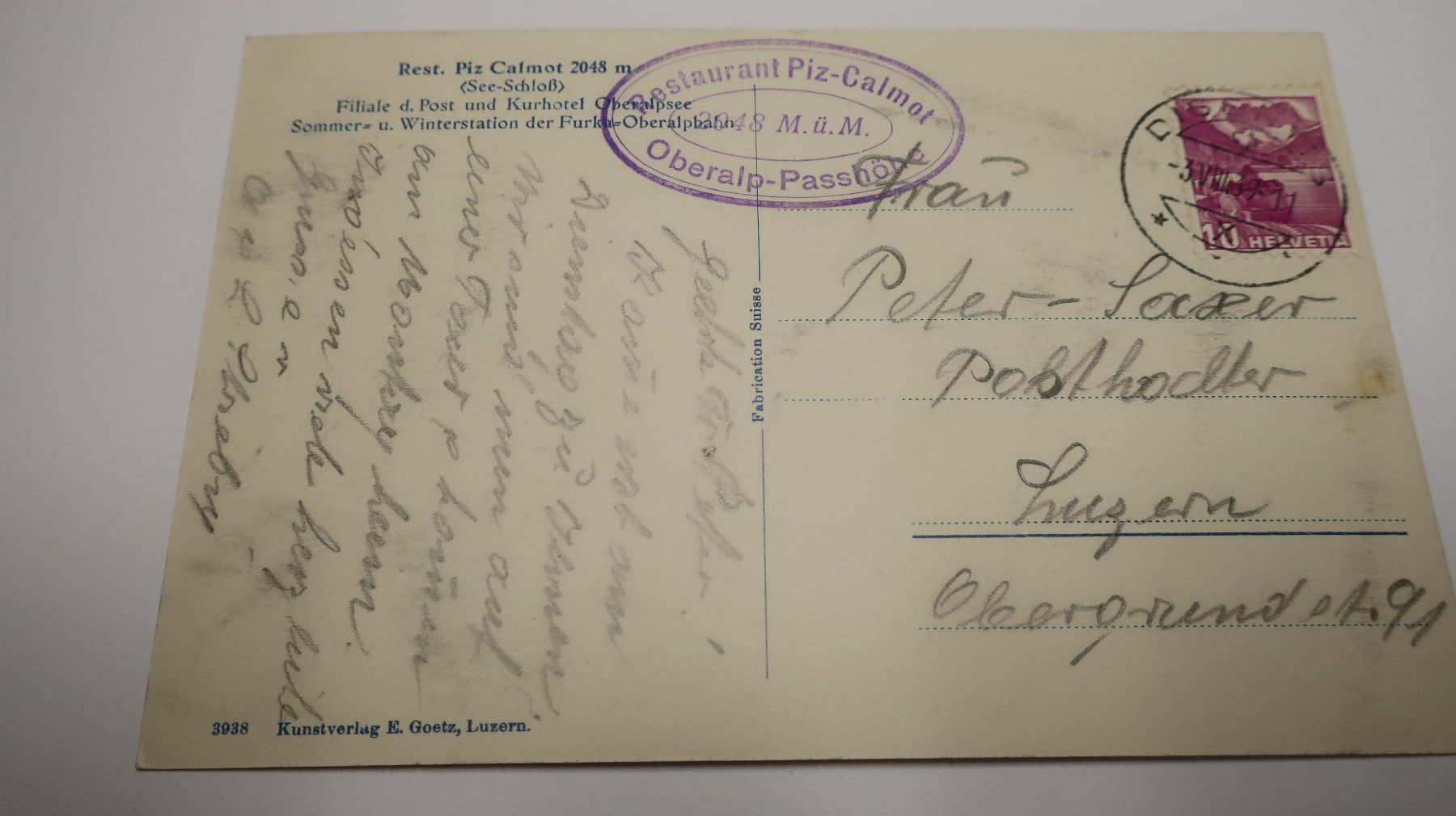 Cartoline postali: Rest. Piz calmot  1939 – Usato da Cormoret venduto da Pascalll2001 2