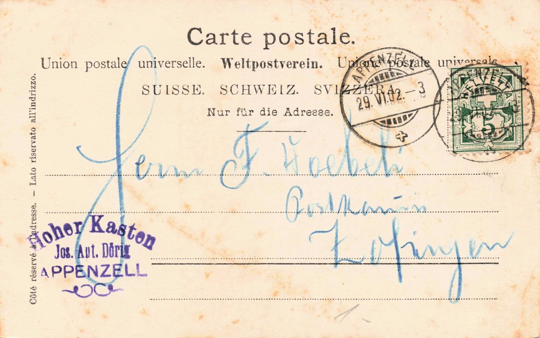 Cartoline postali: Gruss vom hohenkasten – Usato da Biasca venduto da Blenio71 1
