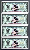 USA Disney  dollars 4 stück 1991 UNZ