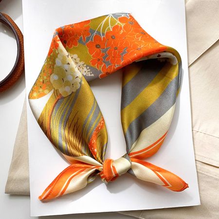 New 53cm Silk Scarf Floral Spring Perennials Orange