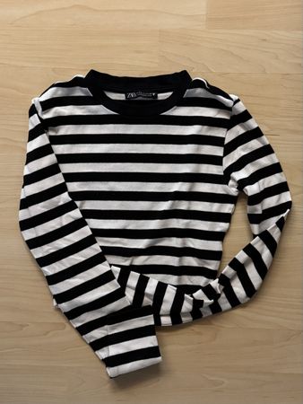 Zara Langarmshirt gestreift schwarz weiss, Grösse S