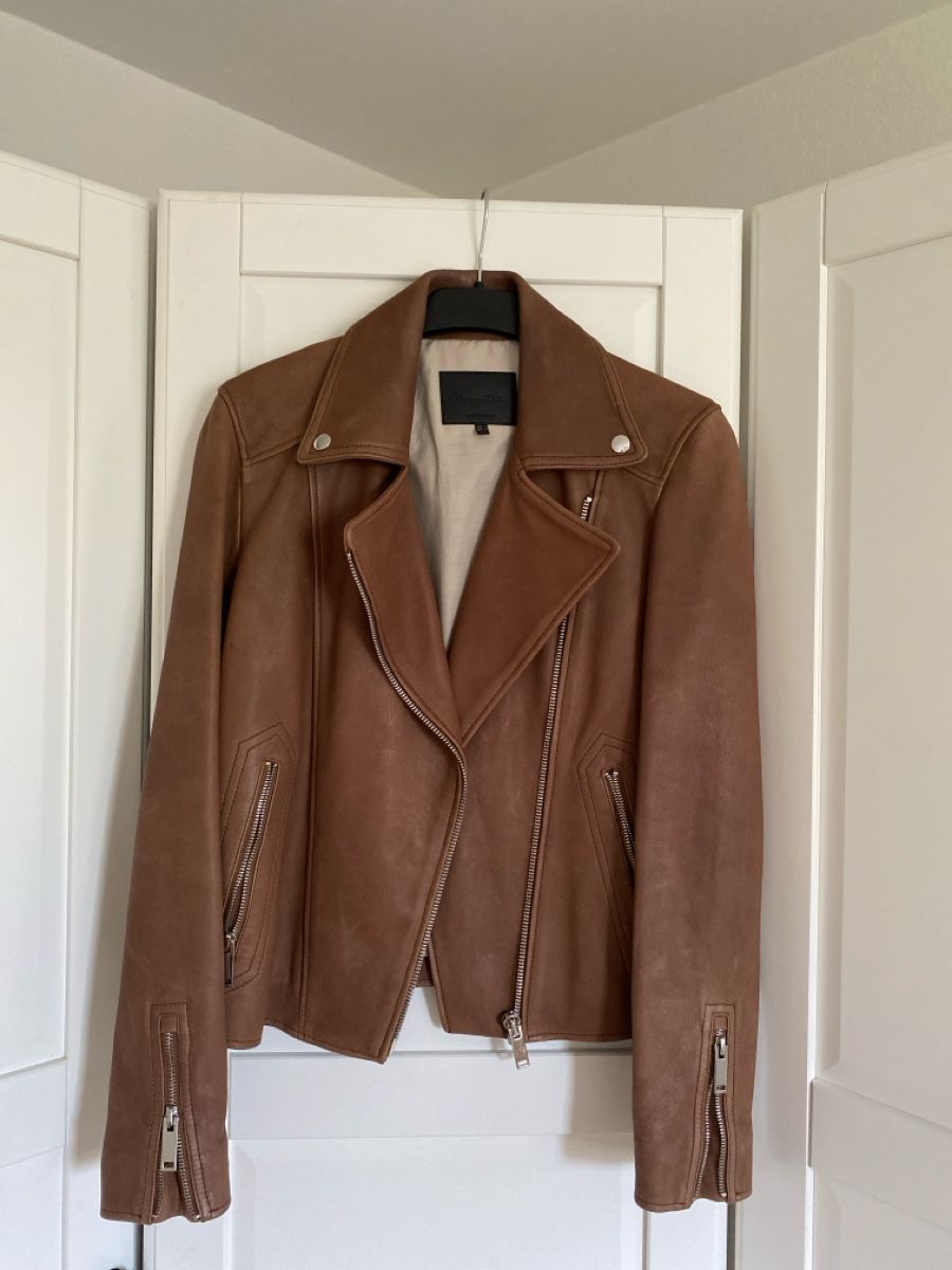 Giacche: Massimo Dutti Brown Leather Biker Jacket Size S - Perfect fo – Usato da Zürich venduto da oosterparker