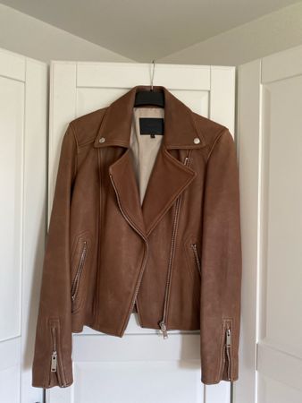Massimo Dutti Brown Leather Biker Jacket Size S - Perfect fo