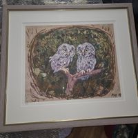 Bild von Fritz Hug "Käuzchenpaar" Granlitho 890 x 800