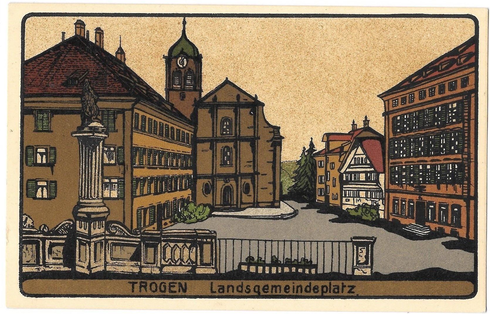 Cartoline postali: Trogen Landsgemeindeplatz Künstlerkarte – Usato da Olten venduto da clotaldi