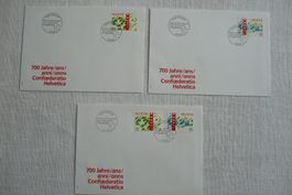 1990 3 FDC 100 J. Eidgenossensch. Satz& Einzelm. SBK 799-800